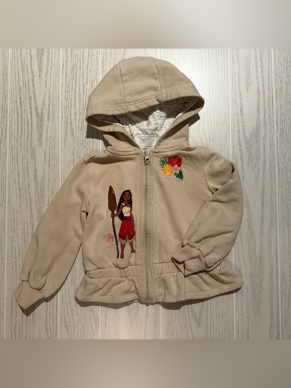 Disney Parks Moana Girls 4 Fleece Lined Zip Hoodie Jacket Embroidered